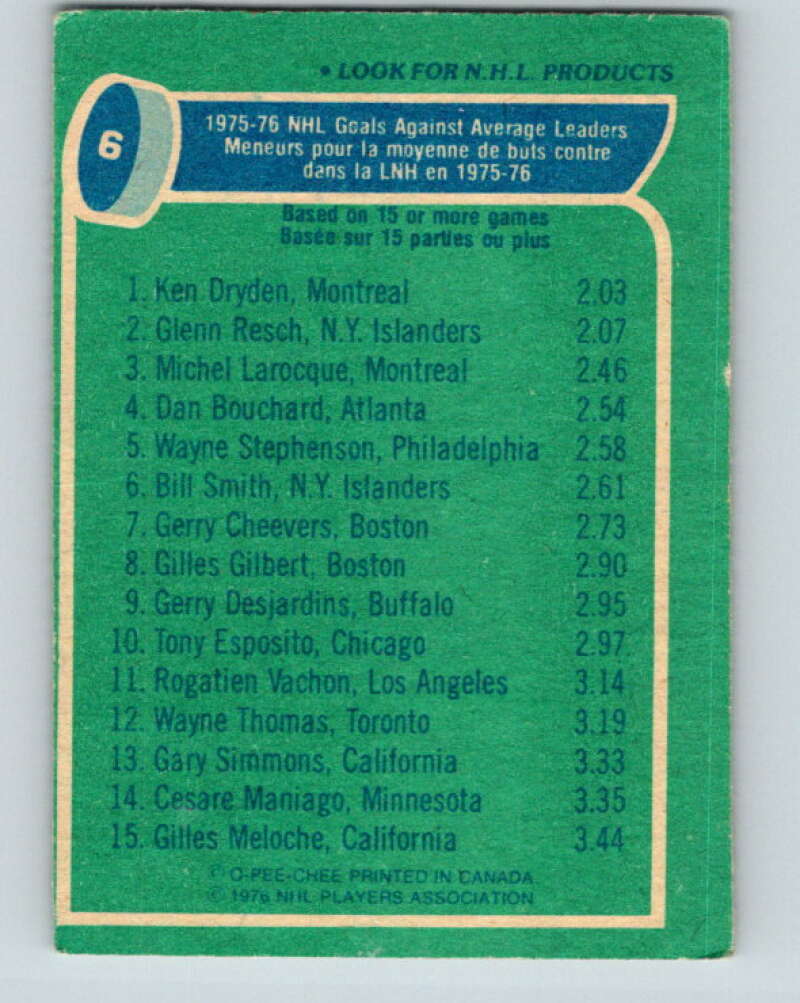 1976-77 O-Pee-Chee #6 Dryden/Resch/Larocque LL V11879