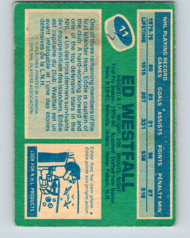 1976-77 O-Pee-Chee #11 Ed Westfall New York Islanders V11895
