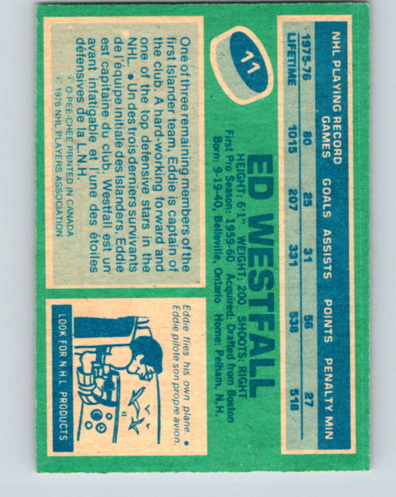 1976-77 O-Pee-Chee #11 Ed Westfall New York Islanders V11896