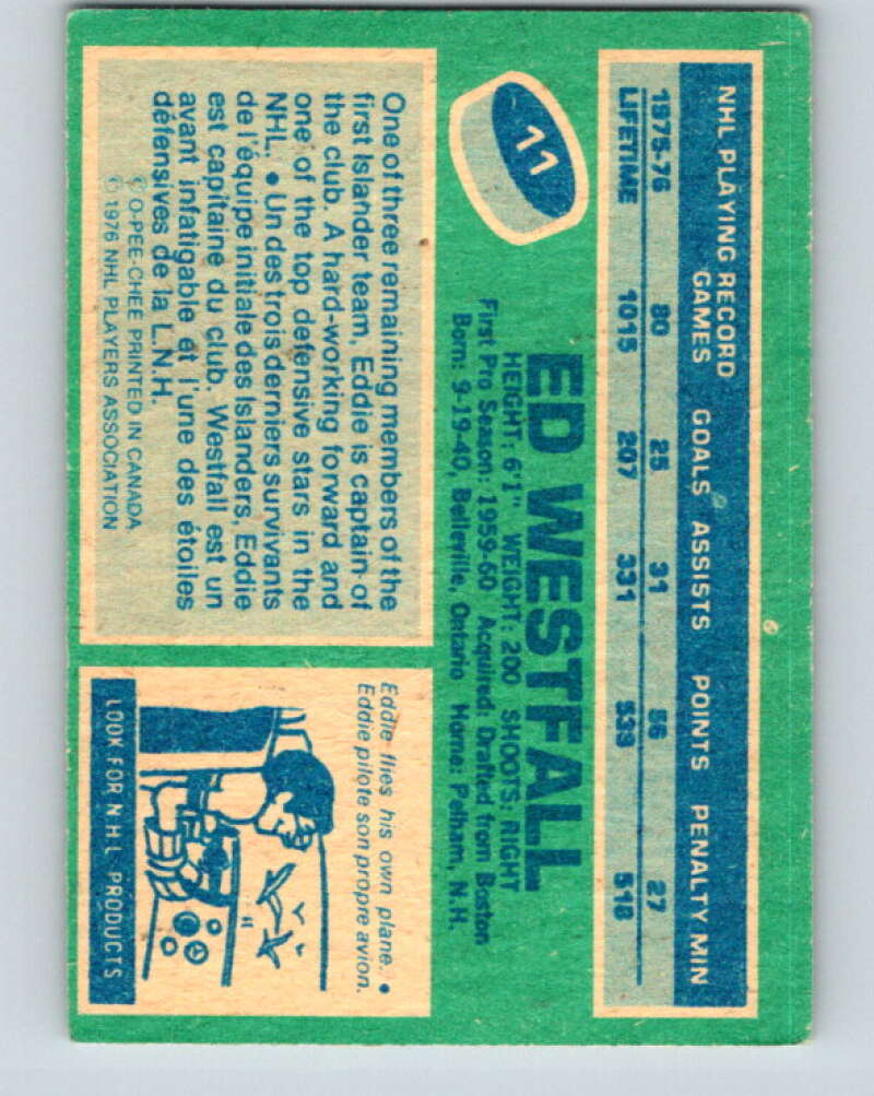1976-77 O-Pee-Chee #11 Ed Westfall New York Islanders V11897