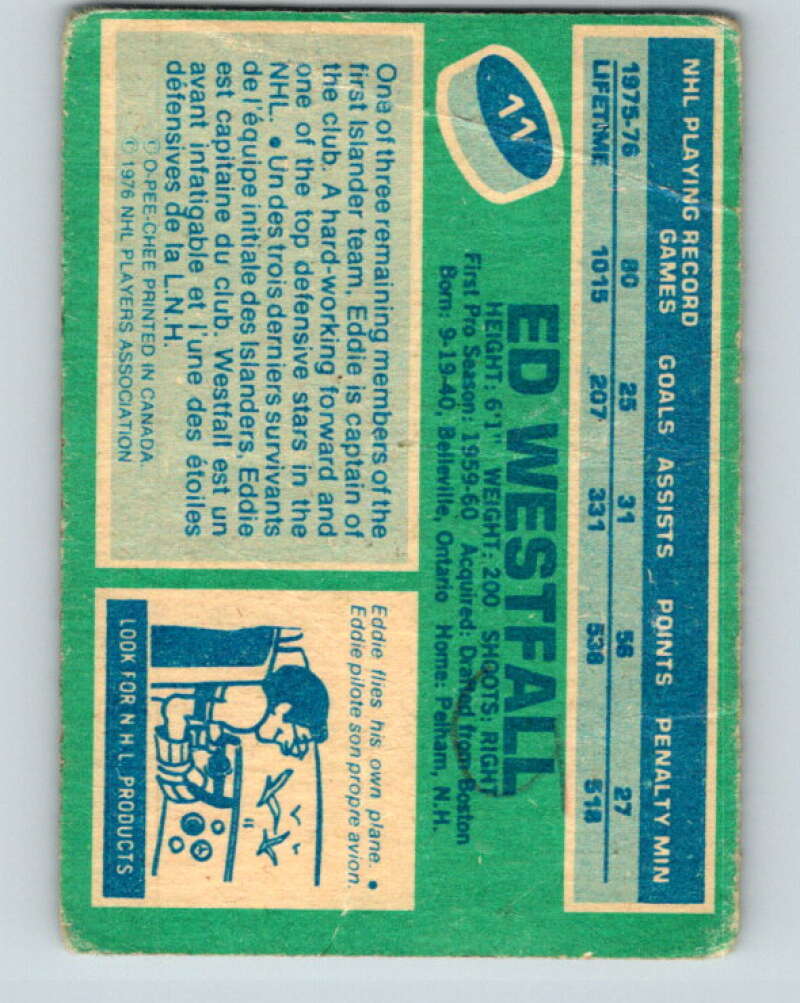 1976-77 O-Pee-Chee #11 Ed Westfall New York Islanders V11898