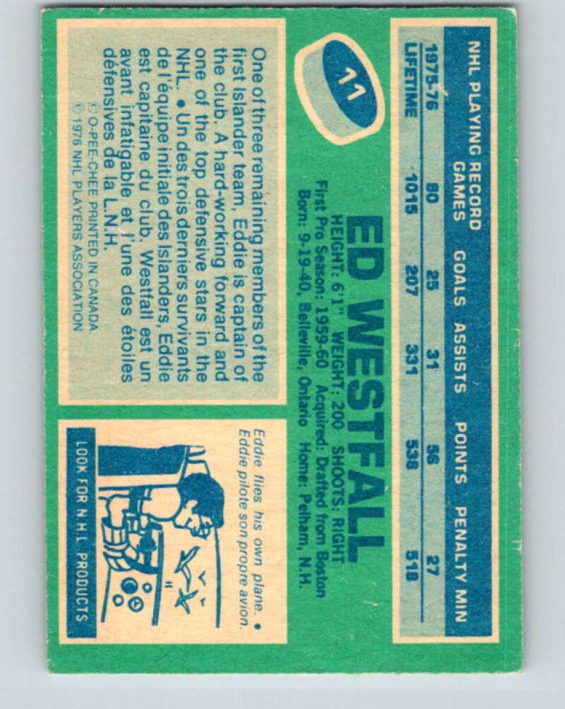 1976-77 O-Pee-Chee #11 Ed Westfall New York Islanders V11900