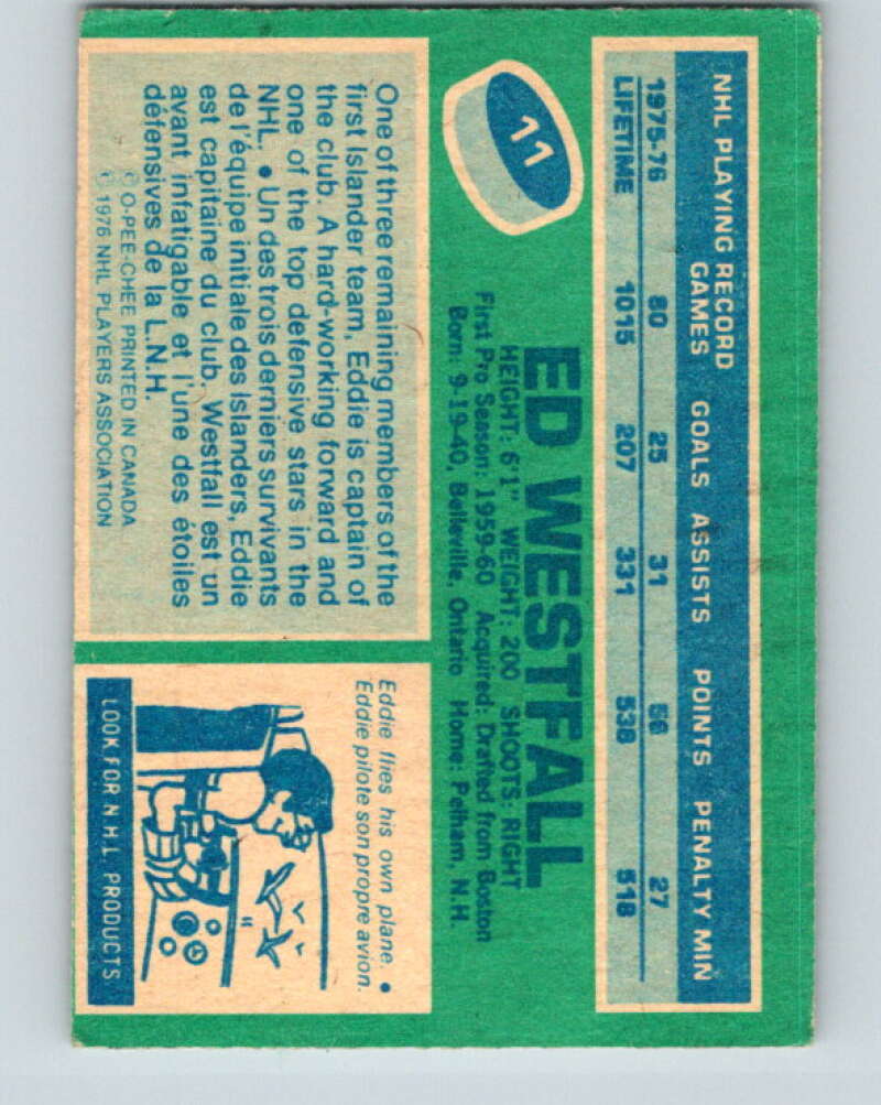 1976-77 O-Pee-Chee #11 Ed Westfall New York Islanders V11901