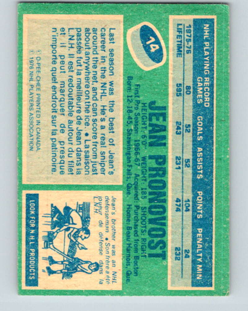 1976-77 O-Pee-Chee #14 Jean Pronovost Pittsburgh Penguins V11906