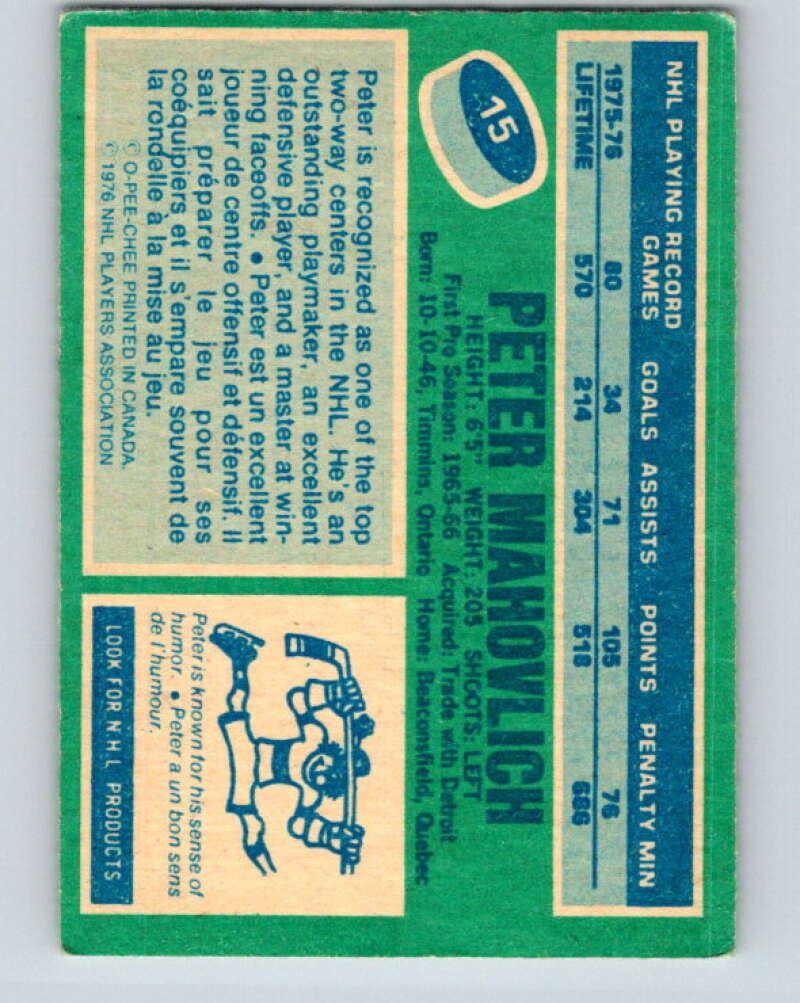 1976-77 O-Pee-Chee #15 Pete Mahovlich Montreal Canadiens V11909