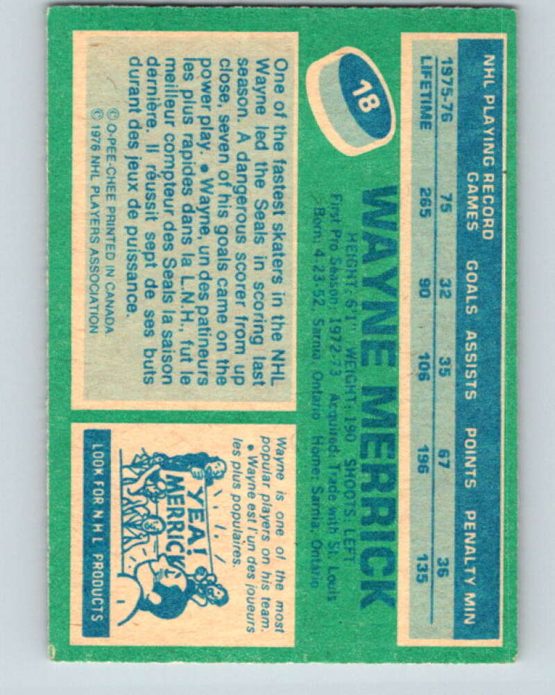 1976-77 O-Pee-Chee #18 Wayne Merrick Cleveland Barons V11916