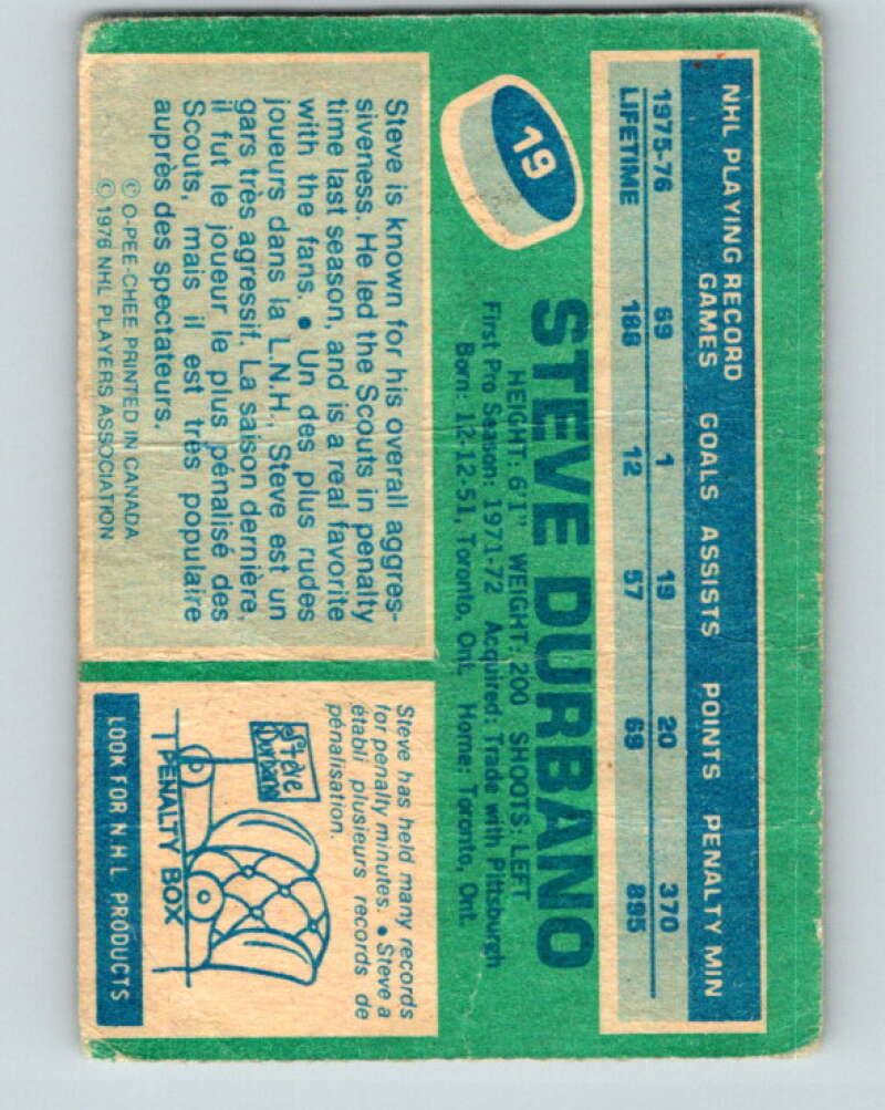 1976-77 O-Pee-Chee #19 Steve Durbano Colorado Rockies V11917