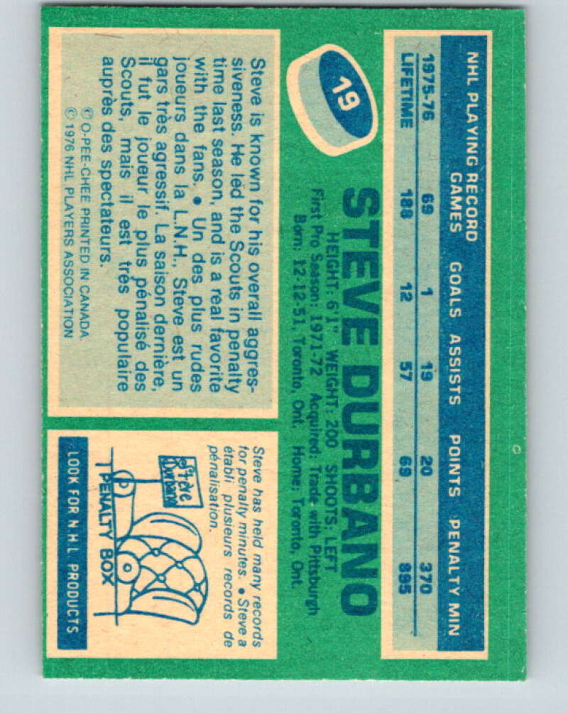 1976-77 O-Pee-Chee #19 Steve Durbano Colorado Rockies V11921