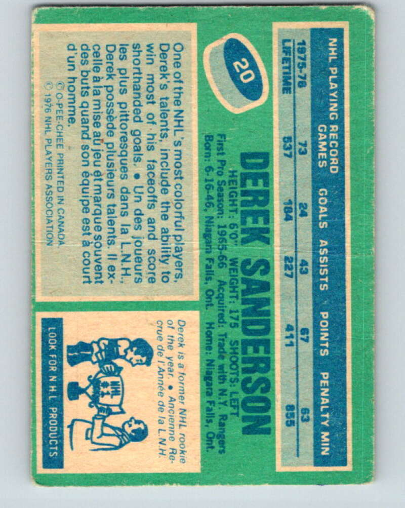 1976-77 O-Pee-Chee #20 Derek Sanderson St. Louis Blues V11923