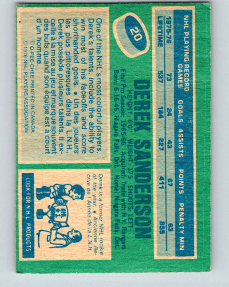 1976-77 O-Pee-Chee #20 Derek Sanderson St. Louis Blues V11924