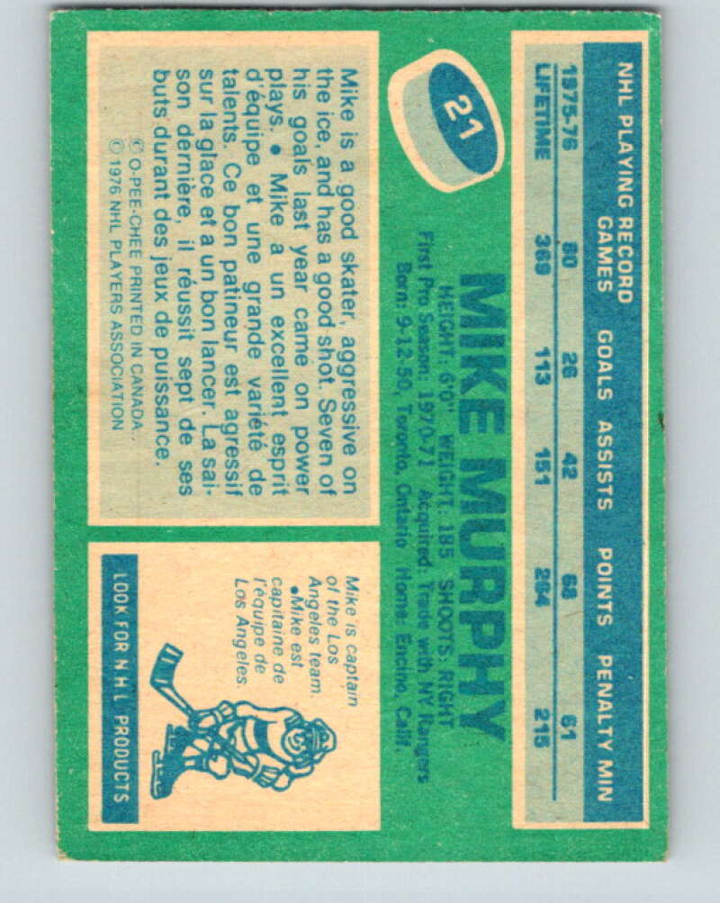 1976-77 O-Pee-Chee #21 Mike Murphy Los Angeles Kings V11927