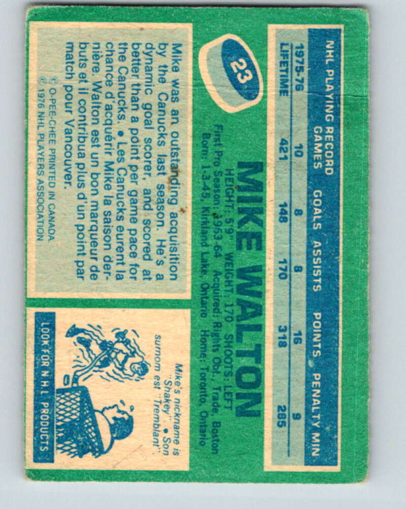 1976-77 O-Pee-Chee #23 Mike Walton Vancouver Canucks V11930