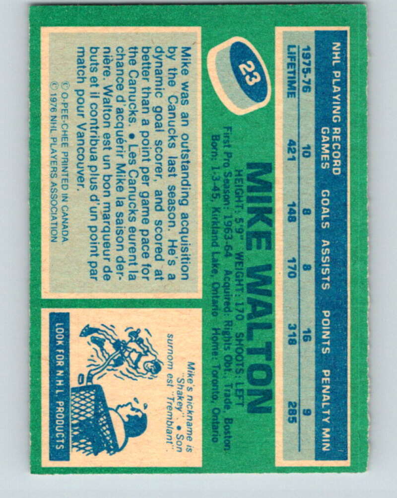 1976-77 O-Pee-Chee #23 Mike Walton Vancouver Canucks V11931