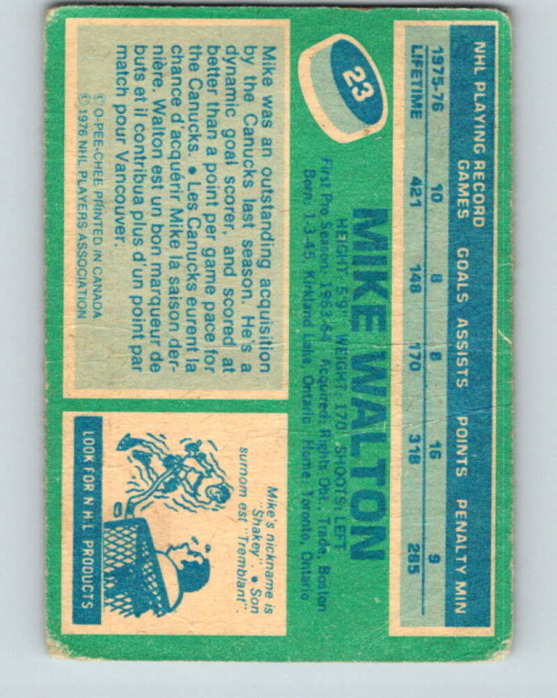 1976-77 O-Pee-Chee #23 Mike Walton Vancouver Canucks V11934
