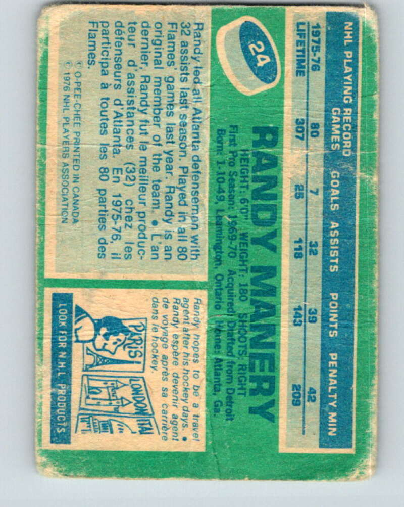 1976-77 O-Pee-Chee #24 Randy Manery Atlanta Flames V11937