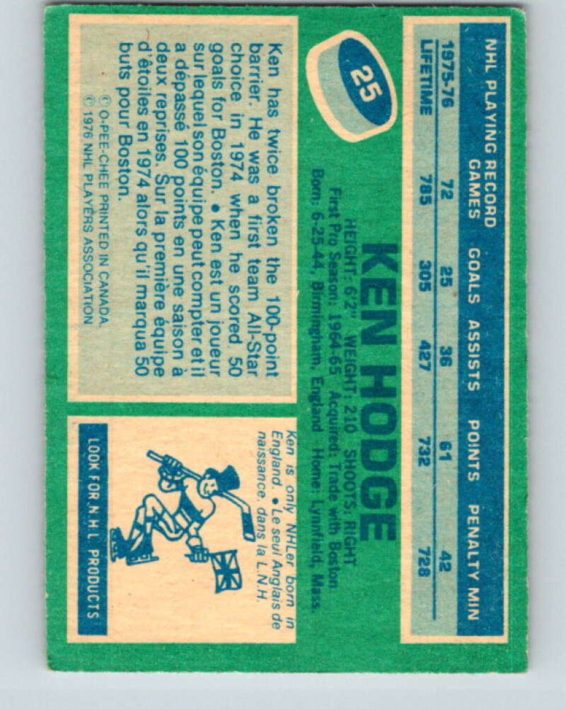 1976-77 O-Pee-Chee #25 Ken Hodge New York Rangers V11938