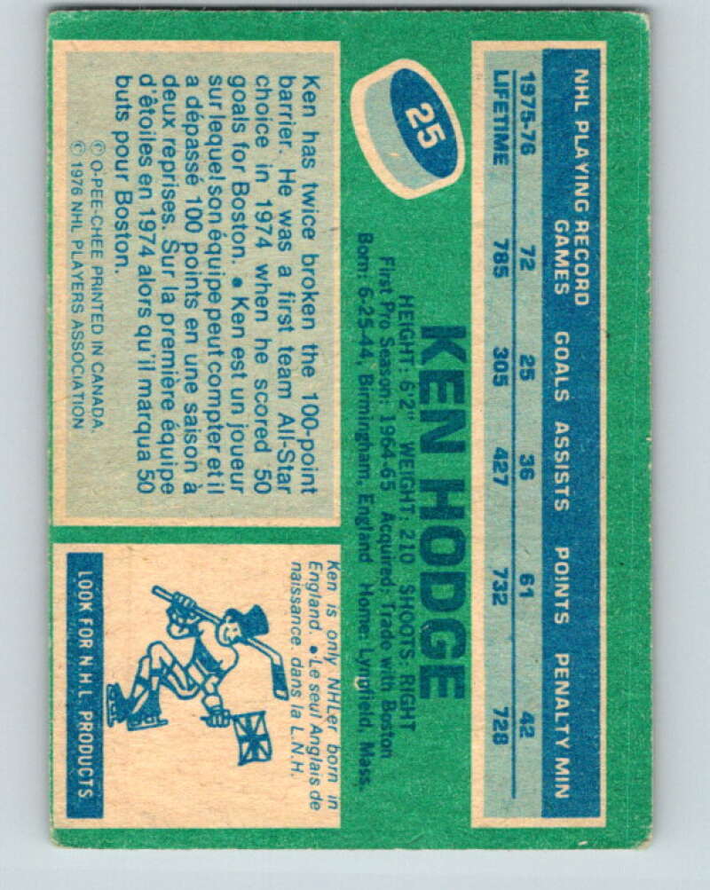1976-77 O-Pee-Chee #25 Ken Hodge New York Rangers V11939
