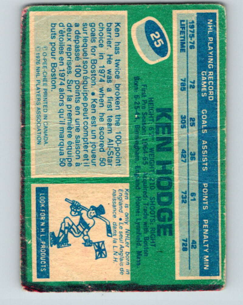 1976-77 O-Pee-Chee #25 Ken Hodge New York Rangers V11940