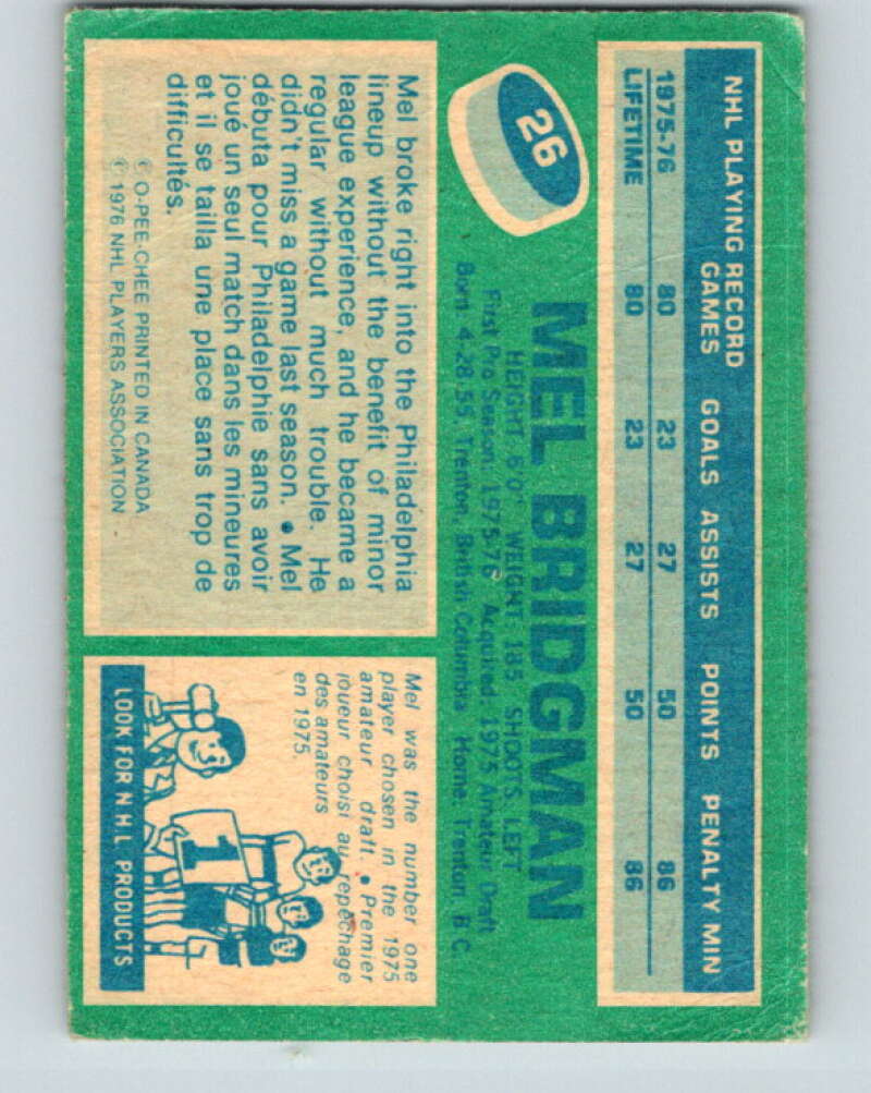 1976-77 O-Pee-Chee #26 Mel Bridgman RC Rookie Flyers V11941
