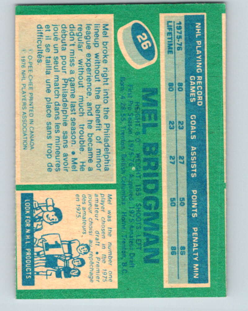 1976-77 O-Pee-Chee #26 Mel Bridgman RC Rookie Flyers V11942
