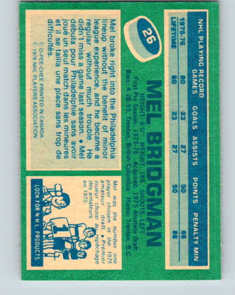 1976-77 O-Pee-Chee #26 Mel Bridgman RC Rookie Flyers V11943