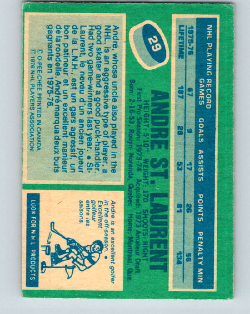 1976-77 O-Pee-Chee #29 Andre St. Laurent New York Islanders V11953