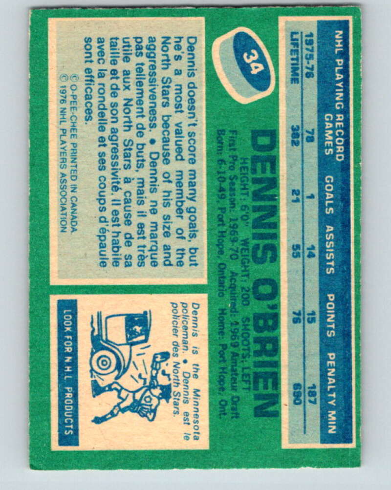 1976-77 O-Pee-Chee #34 Dennis O'Brien Minnesota North Stars V11966