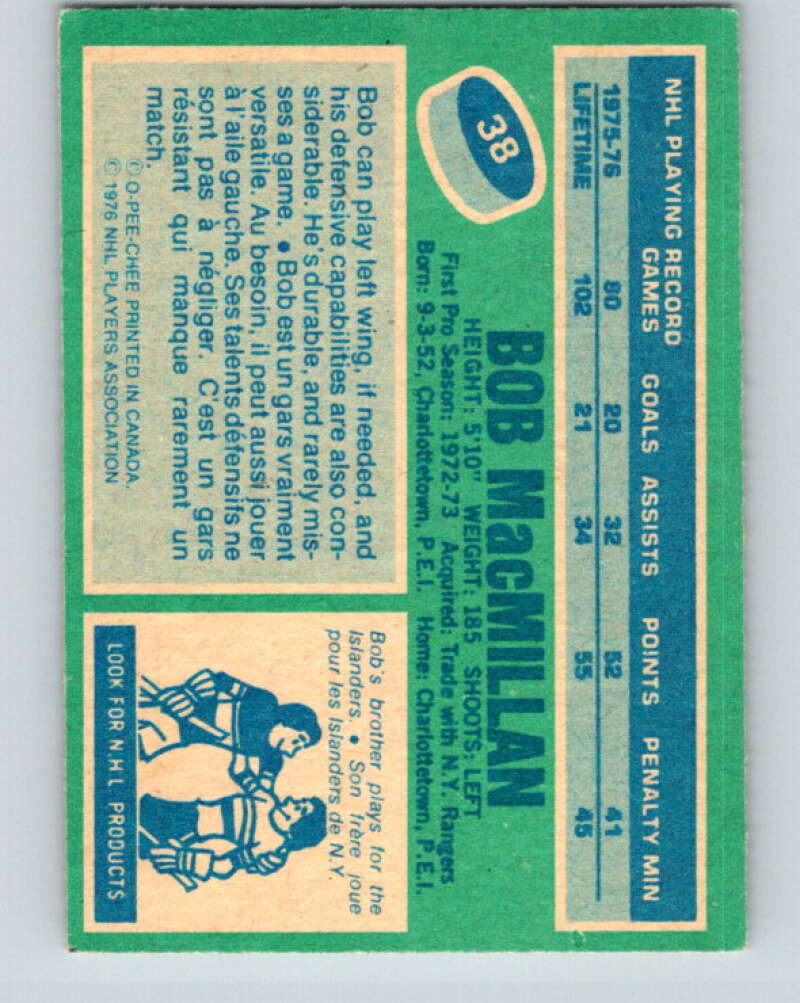 1976-77 O-Pee-Chee #38 Bob MacMillan RC Rookie St. Louis Blues V11978