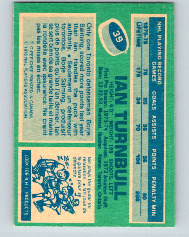 1976-77 O-Pee-Chee #39 Ian Turnbull Toronto Maple Leafs V11981