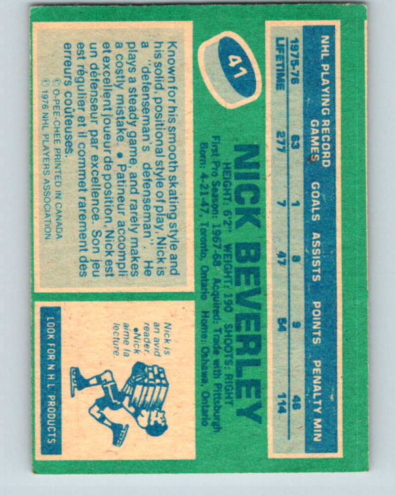 1976-77 O-Pee-Chee #41 Nick Beverley New York Rangers V11983