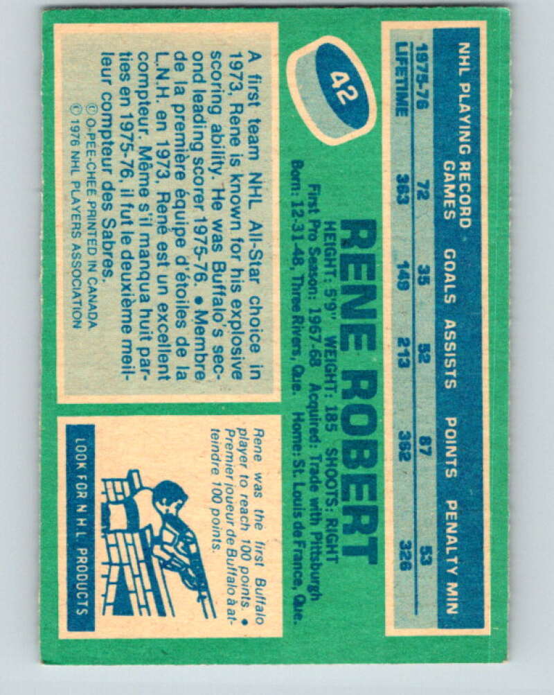 1976-77 O-Pee-Chee #42 Rene Robert Buffalo Sabres V11984