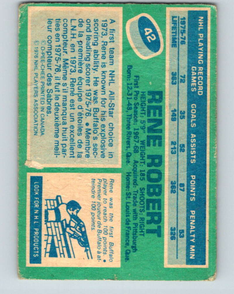 1976-77 O-Pee-Chee #42 Rene Robert Buffalo Sabres V11985