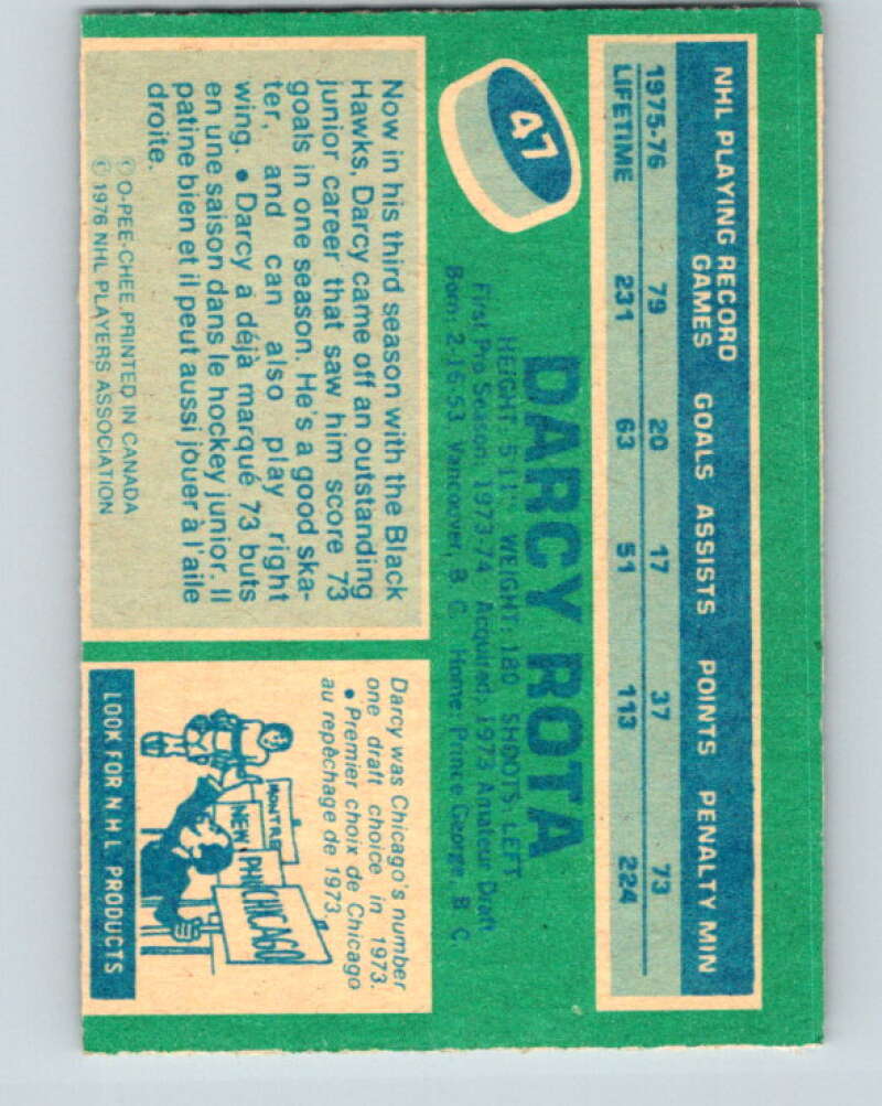 1976-77 O-Pee-Chee #47 Darcy Rota Chicago Blackhawks V12003