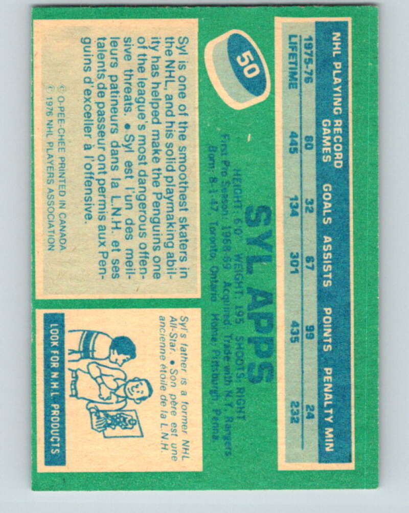 1976-77 O-Pee-Chee #50 Syl Apps Jr. Pittsburgh Penguins V12007