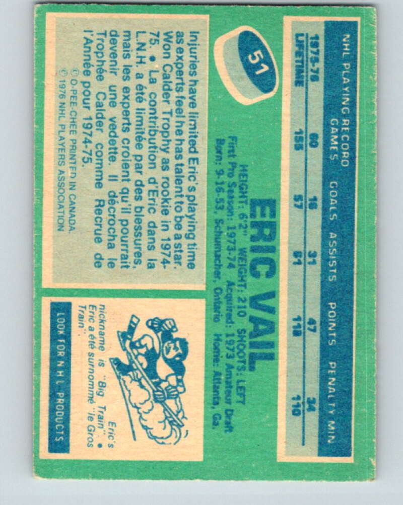 1976-77 O-Pee-Chee #51 Eric Vail Atlanta Flames V12009