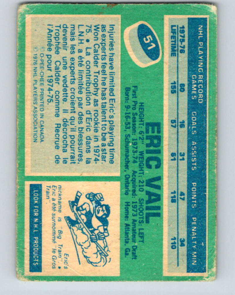 1976-77 O-Pee-Chee #51 Eric Vail Atlanta Flames V12010