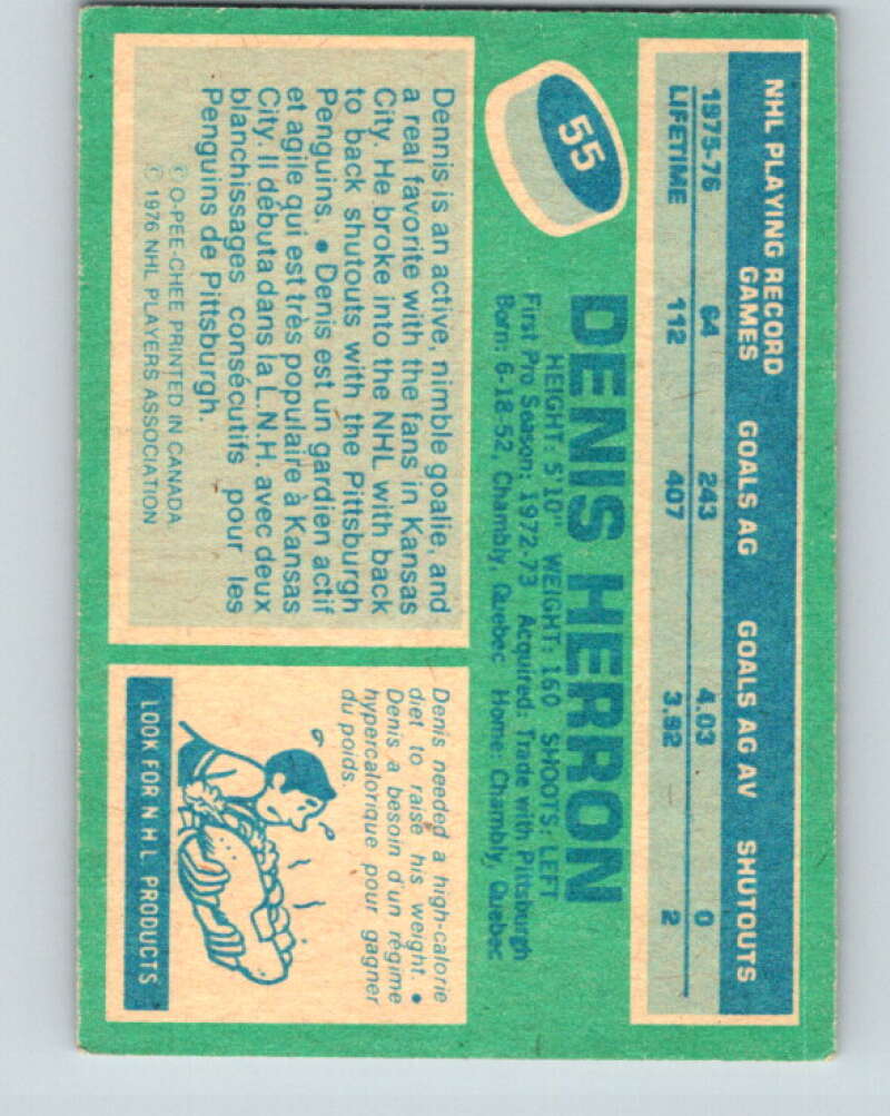 1976-77 O-Pee-Chee #55 Denis Herron Pittsburgh Penguins V12016
