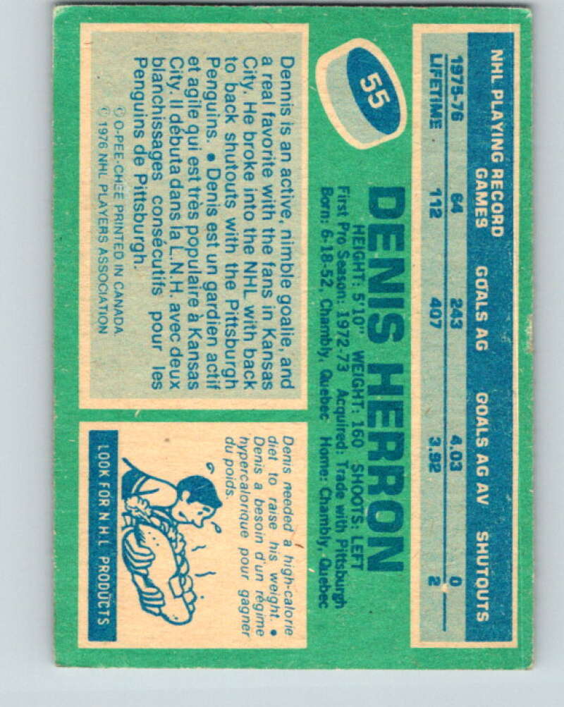 1976-77 O-Pee-Chee #55 Denis Herron Pittsburgh Penguins V12018