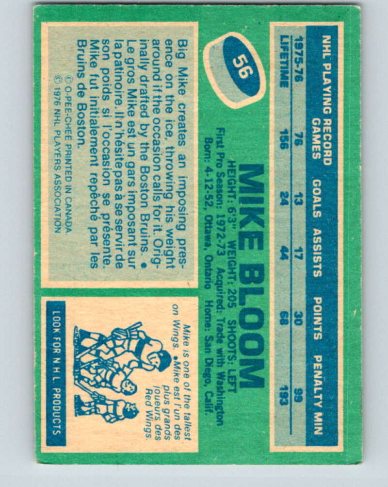1976-77 O-Pee-Chee #56 Mike Bloom Detroit Red Wings V12020