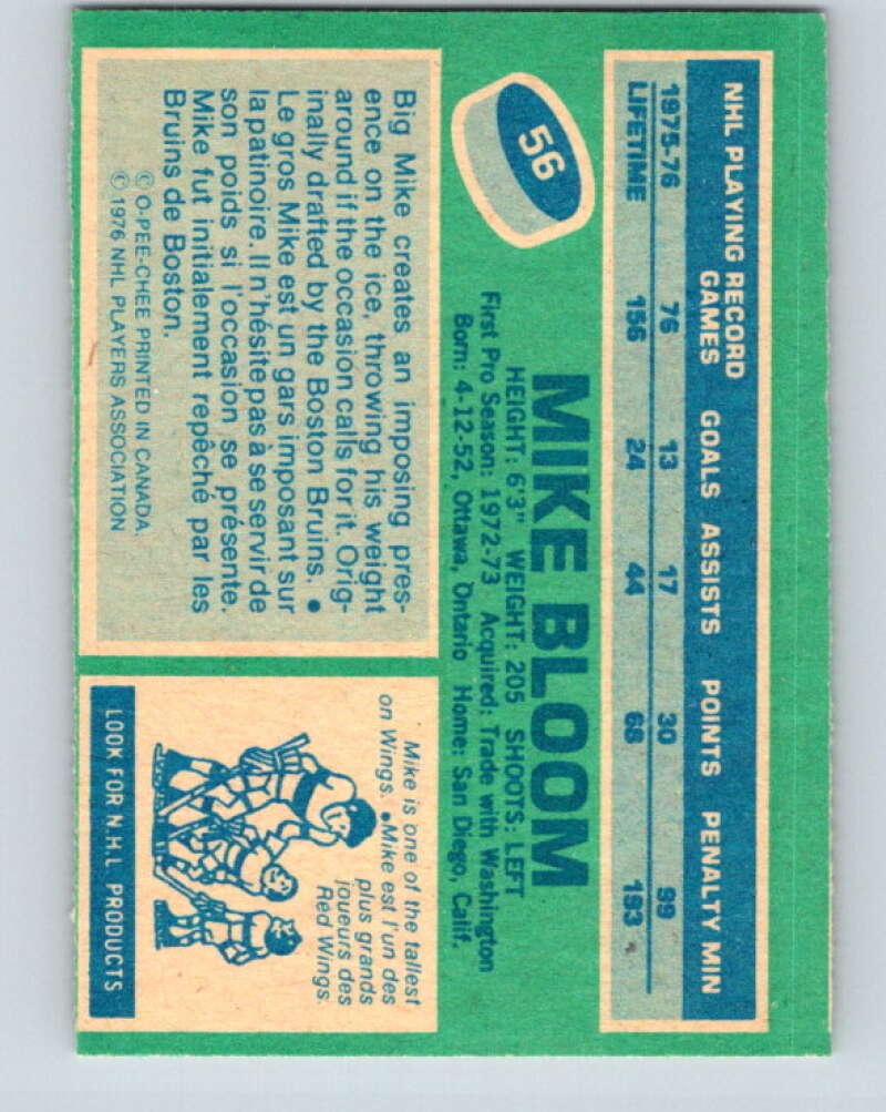 1976-77 O-Pee-Chee #56 Mike Bloom Detroit Red Wings V12022
