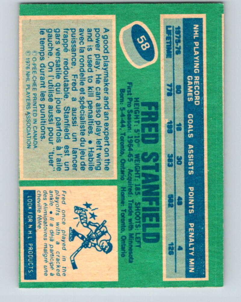 1976-77 O-Pee-Chee #58 Fred Stanfield Buffalo Sabres V12031