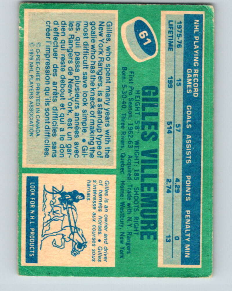 1976-77 O-Pee-Chee #61 Gilles Villemure Chicago Blackhawks V12036