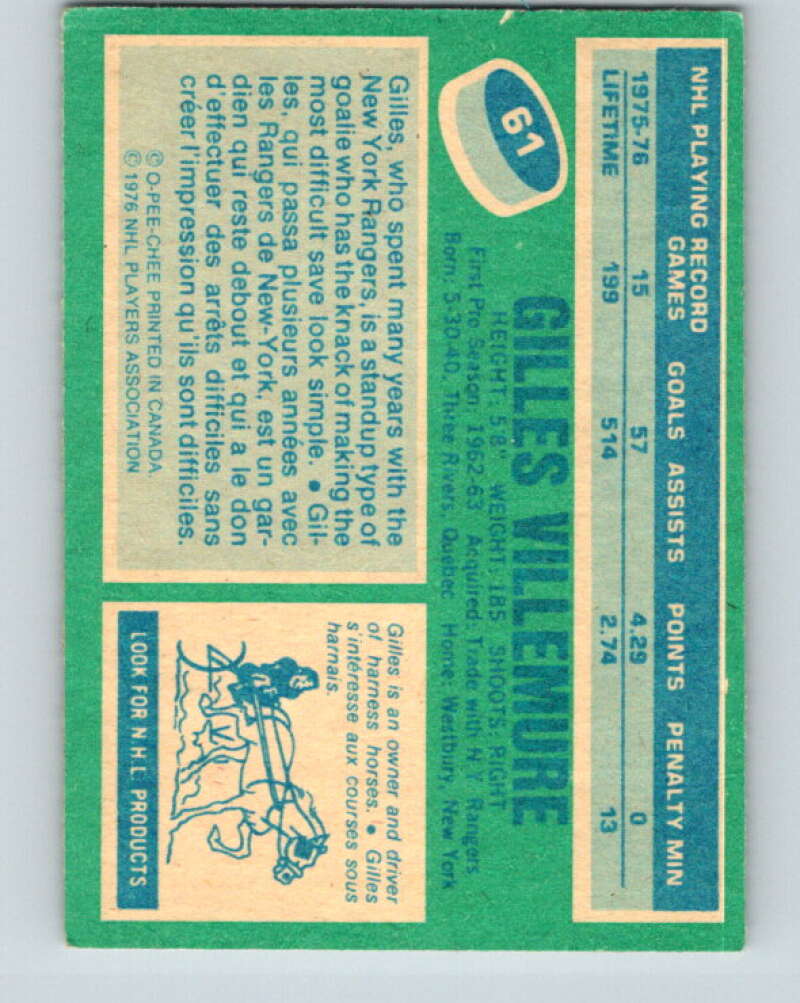 1976-77 O-Pee-Chee #61 Gilles Villemure Chicago Blackhawks V12037