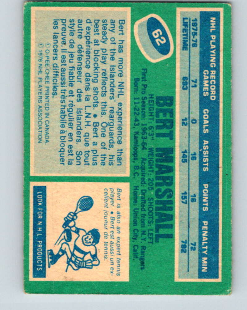 1976-77 O-Pee-Chee #62 Bert Marshall New York Islanders V12040
