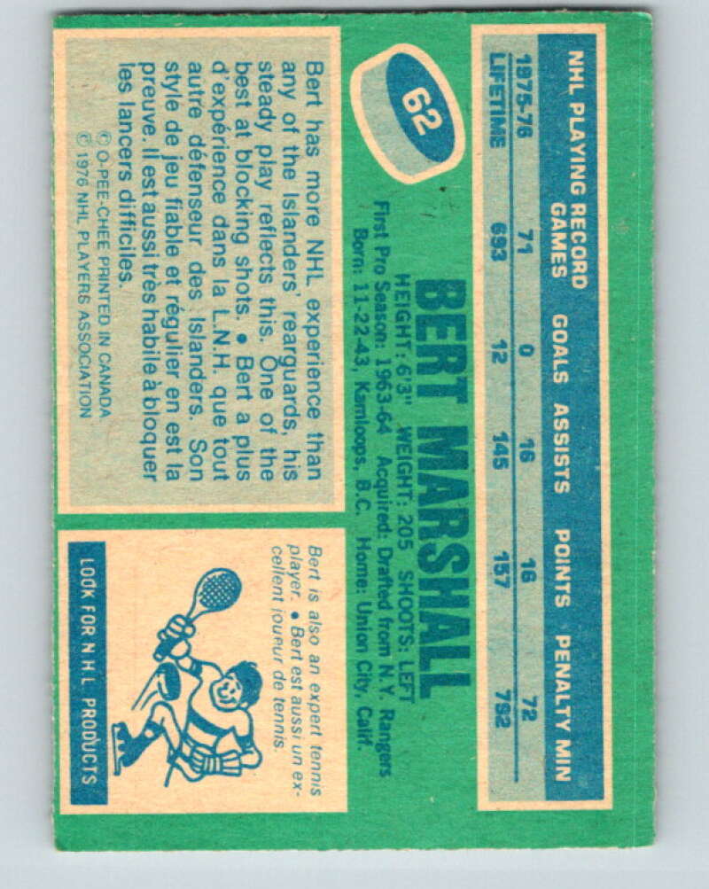 1976-77 O-Pee-Chee #62 Bert Marshall New York Islanders V12441