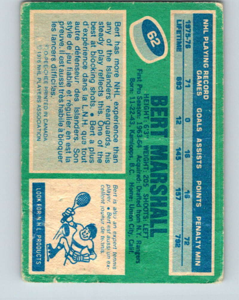 1976-77 O-Pee-Chee #62 Bert Marshall New York Islanders V12442