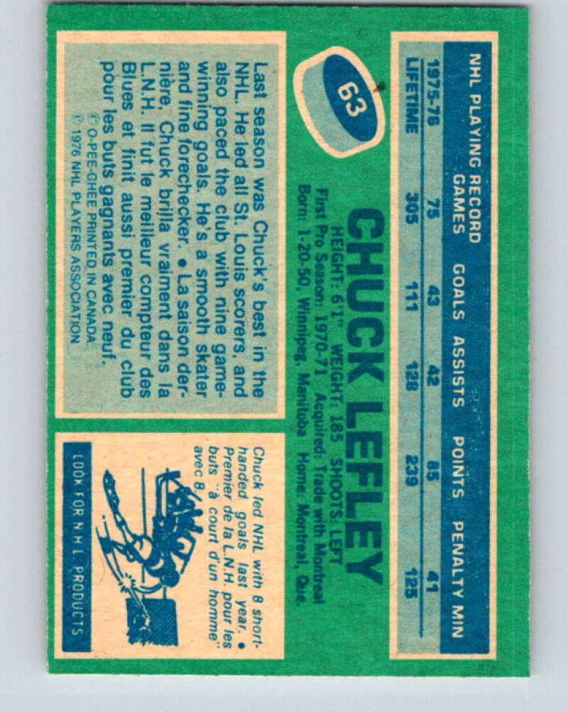 1976-77 O-Pee-Chee #63 Chuck Lefley St. Louis Blues V12443