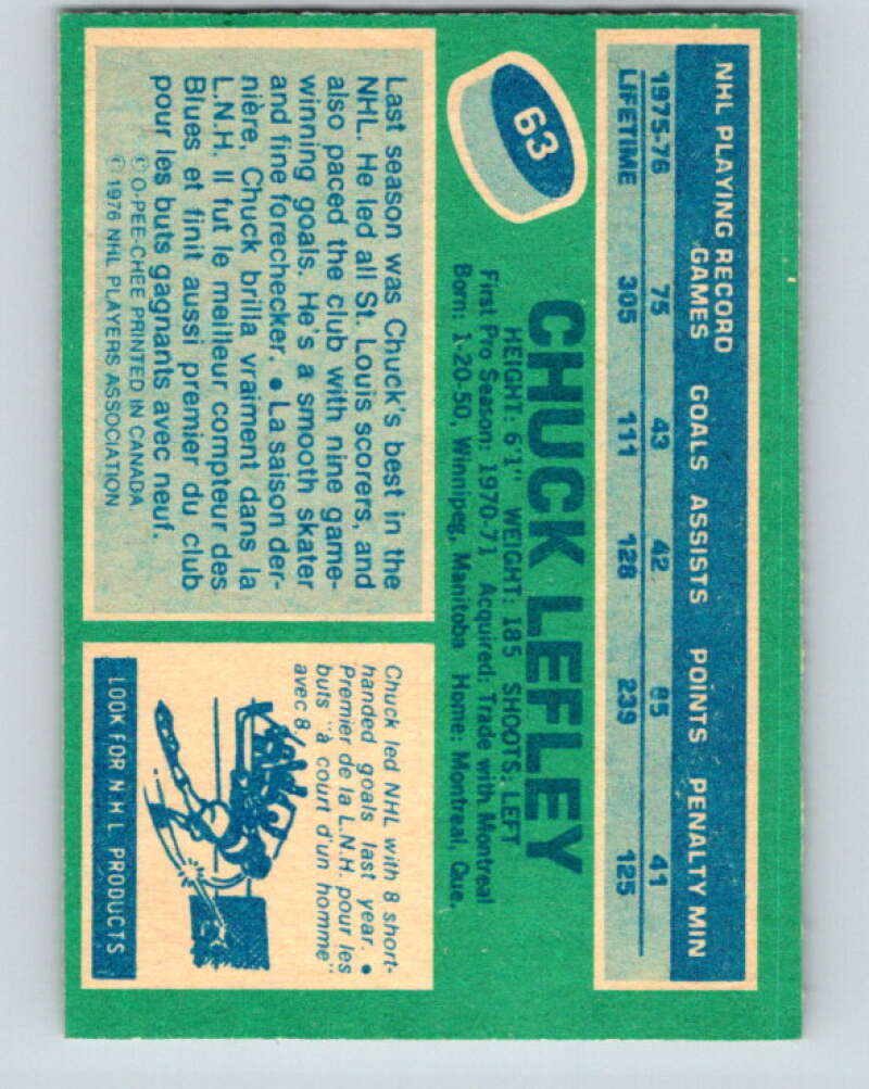 1976-77 O-Pee-Chee #63 Chuck Lefley St. Louis Blues V12444