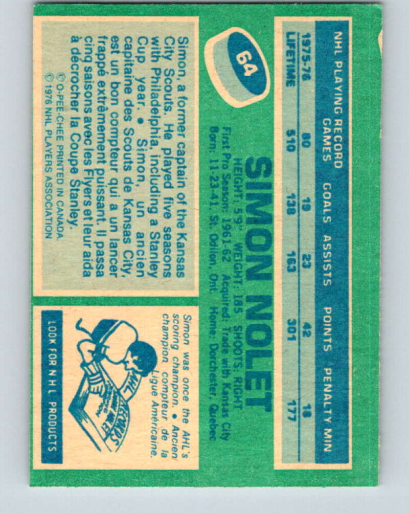 1976-77 O-Pee-Chee #64 Simon Nolet Colorado Rockies V12445