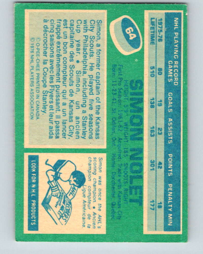 1976-77 O-Pee-Chee #64 Simon Nolet Colorado Rockies V12447